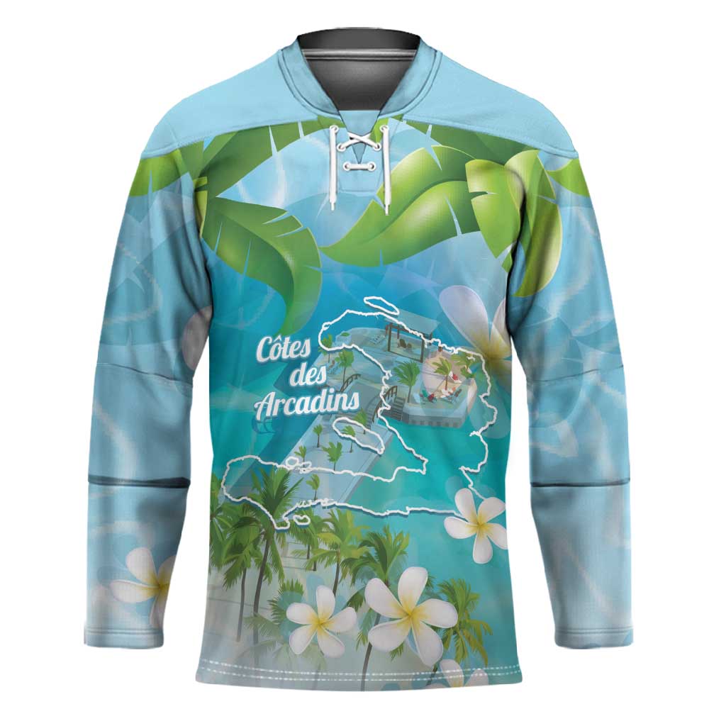 Afro Haiti Cotes des Arcadins Hockey Jersey Ayiti Map With Royal Palm Plumeria - African Pride