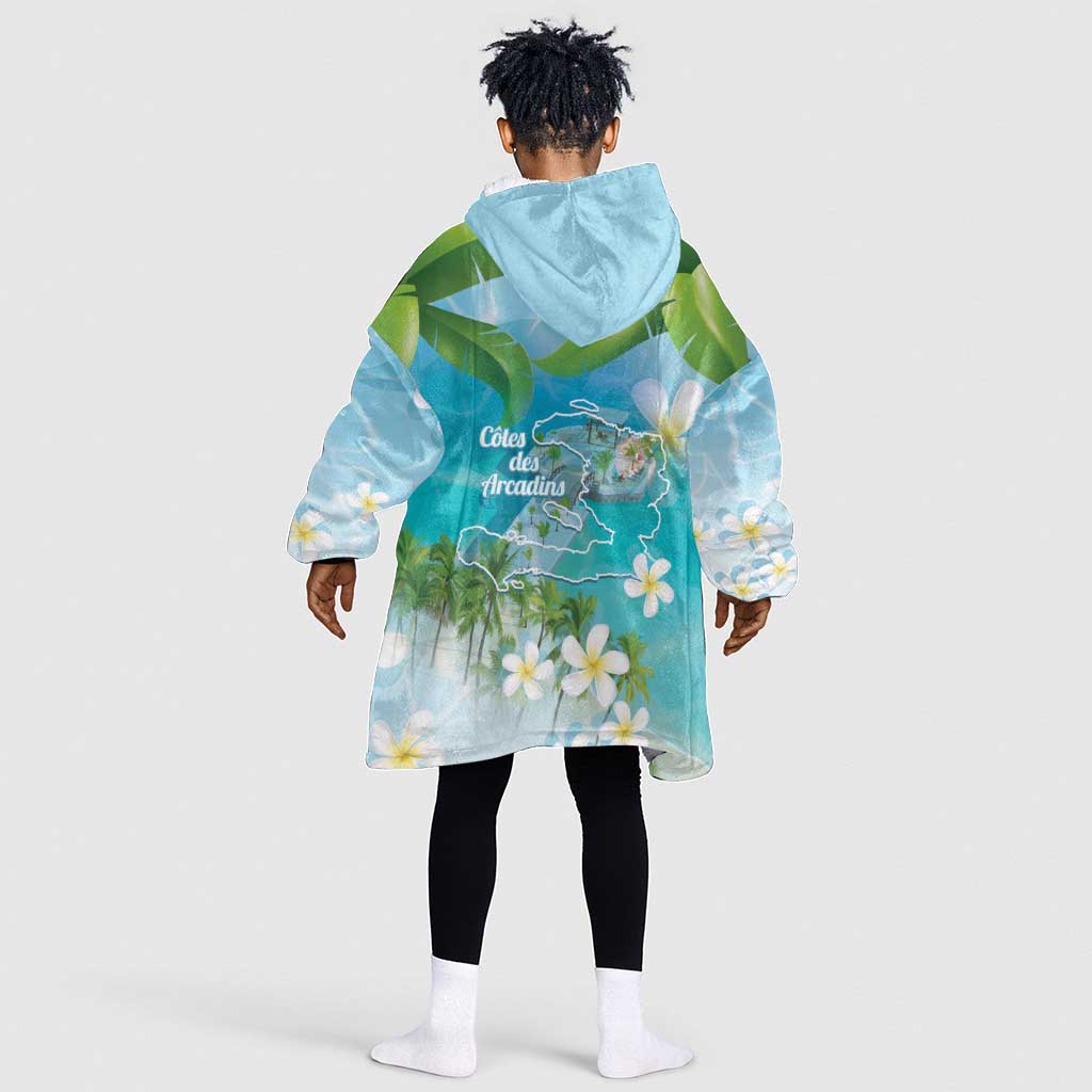 Afro Haiti Cotes des Arcadins Kid Wearable Blanket Hoodie Ayiti Map With Royal Palm Plumeria - African Pride