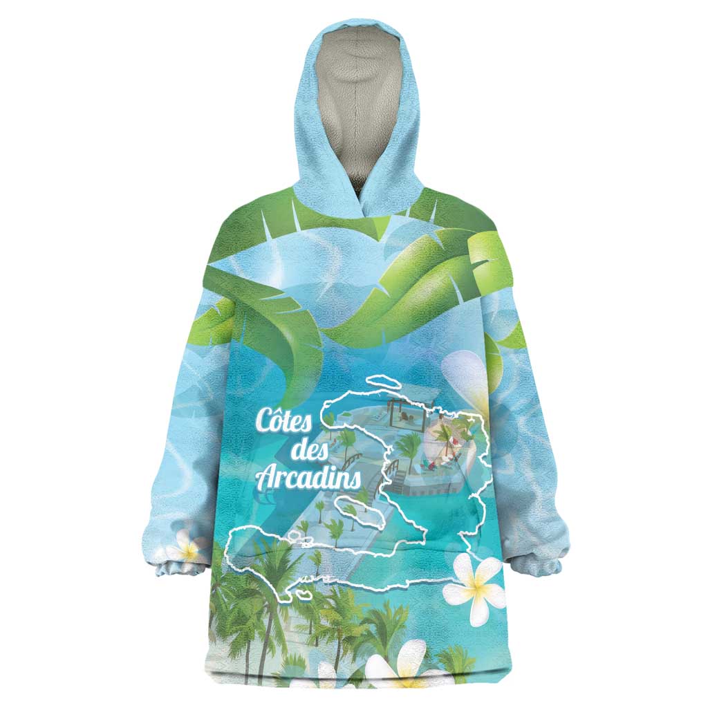 Afro Haiti Cotes des Arcadins Kid Wearable Blanket Hoodie Ayiti Map With Royal Palm Plumeria - African Pride