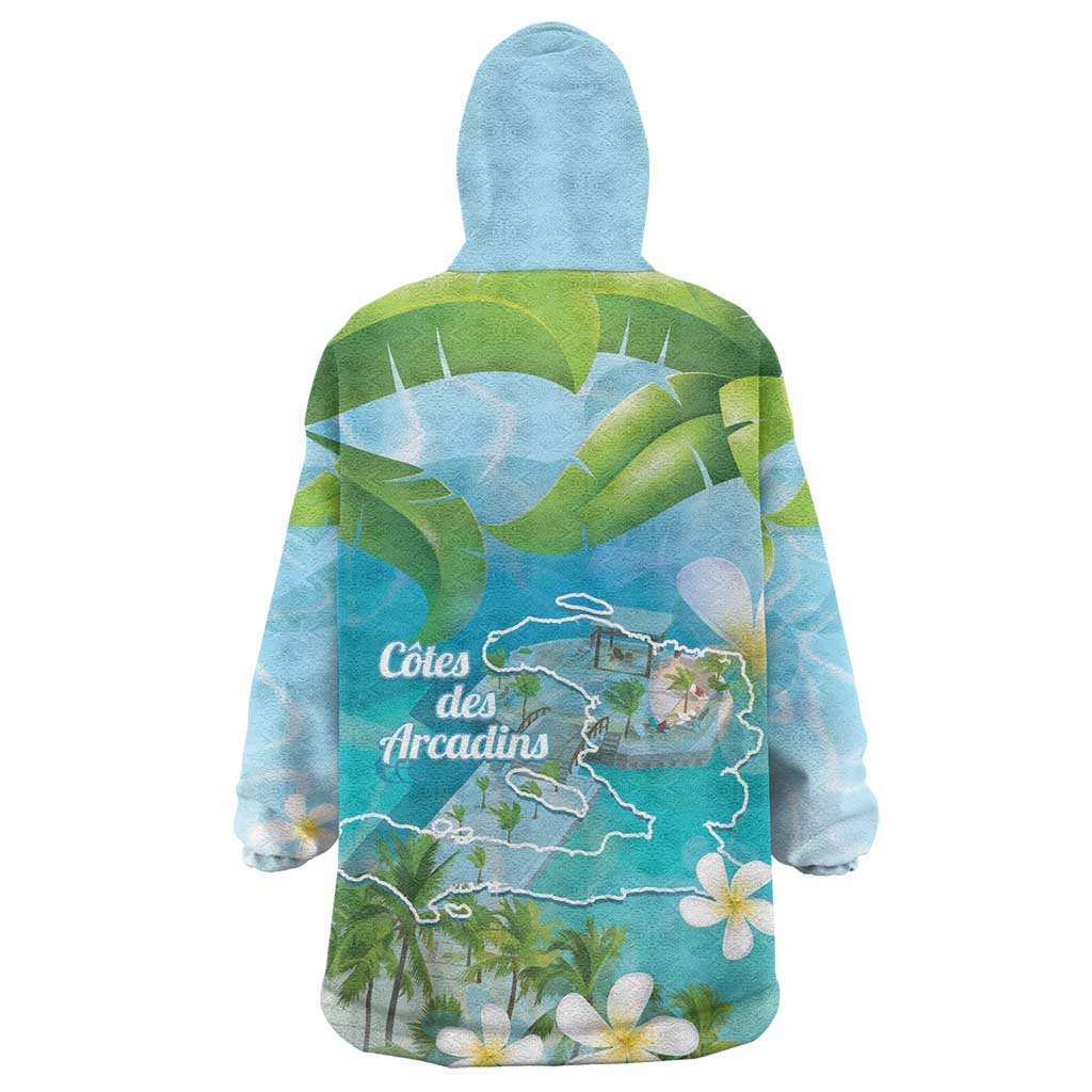 Afro Haiti Cotes des Arcadins Kid Wearable Blanket Hoodie Ayiti Map With Royal Palm Plumeria - African Pride