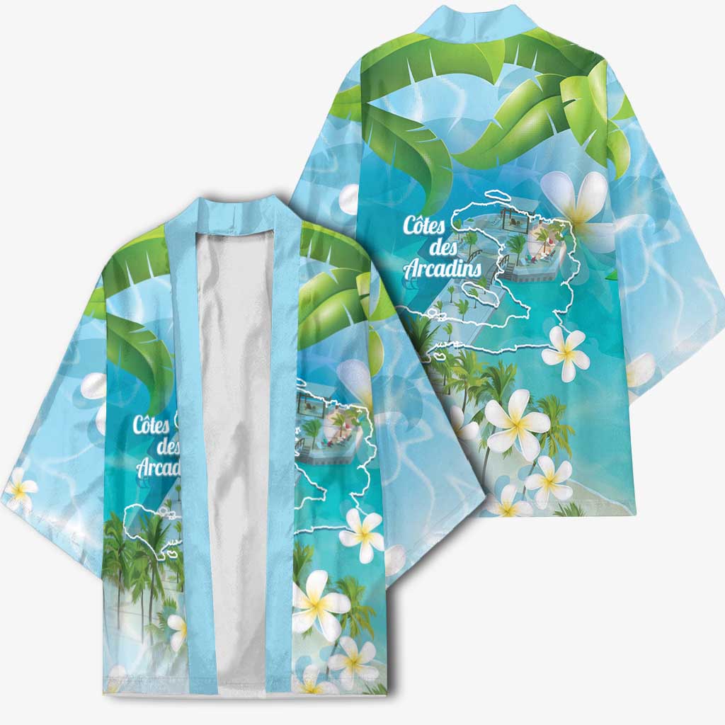 Afro Haiti Cotes des Arcadins Kimono Ayiti Map With Royal Palm Plumeria - African Pride