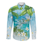 Afro Haiti Cotes des Arcadins Long Sleeve Button Shirt Ayiti Map With Royal Palm Plumeria - African Pride