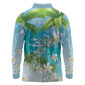 Afro Haiti Cotes des Arcadins Long Sleeve Polo Shirt Ayiti Map With Royal Palm Plumeria - African Pride