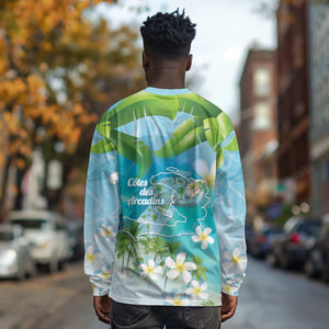 Afro Haiti Cotes des Arcadins Long Sleeve Shirt Ayiti Map With Royal Palm Plumeria - African Pride