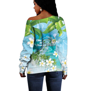 Afro Haiti Cotes des Arcadins Off Shoulder Sweater Ayiti Map With Royal Palm Plumeria - African Pride