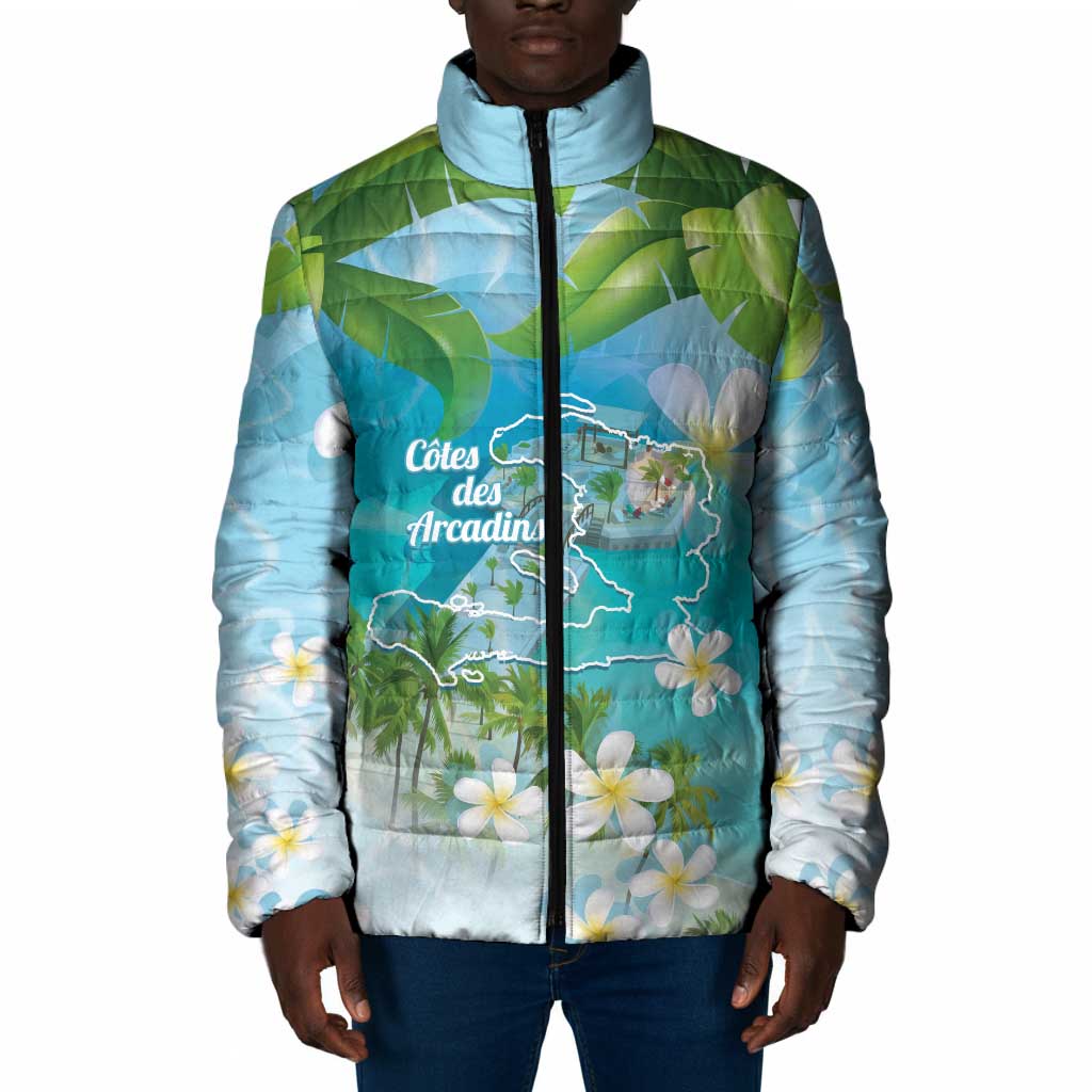 Afro Haiti Cotes des Arcadins Padded Jacket Ayiti Map With Royal Palm Plumeria - African Pride