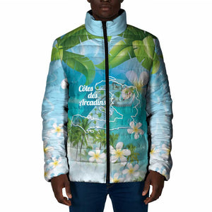 Afro Haiti Cotes des Arcadins Padded Jacket Ayiti Map With Royal Palm Plumeria - African Pride