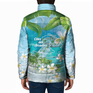 Afro Haiti Cotes des Arcadins Padded Jacket Ayiti Map With Royal Palm Plumeria - African Pride