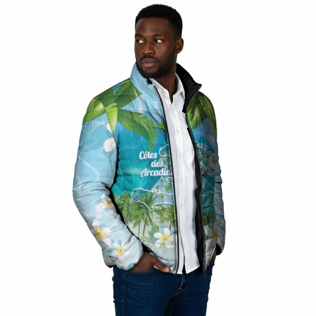 Afro Haiti Cotes des Arcadins Padded Jacket Ayiti Map With Royal Palm Plumeria - African Pride