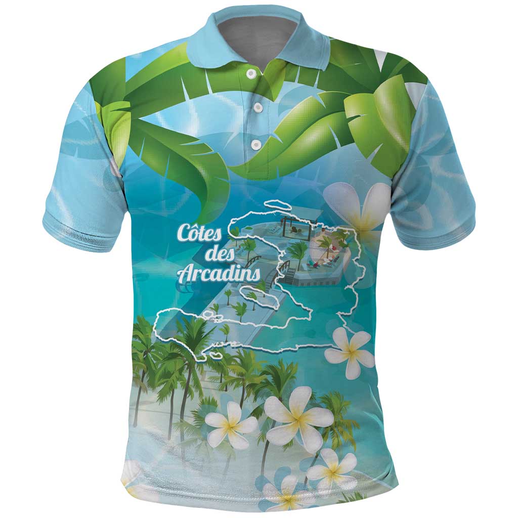 Afro Haiti Cotes des Arcadins Polo Shirt Ayiti Map With Royal Palm Plumeria LT14