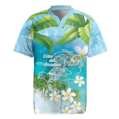 Afro Haiti Cotes des Arcadins Rugby Jersey Ayiti Map With Royal Palm Plumeria LT14