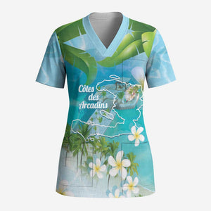 Afro Haiti Cotes des Arcadins Scrub Top Ayiti Map With Royal Palm Plumeria - African Pride