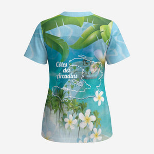 Afro Haiti Cotes des Arcadins Scrub Top Ayiti Map With Royal Palm Plumeria - African Pride