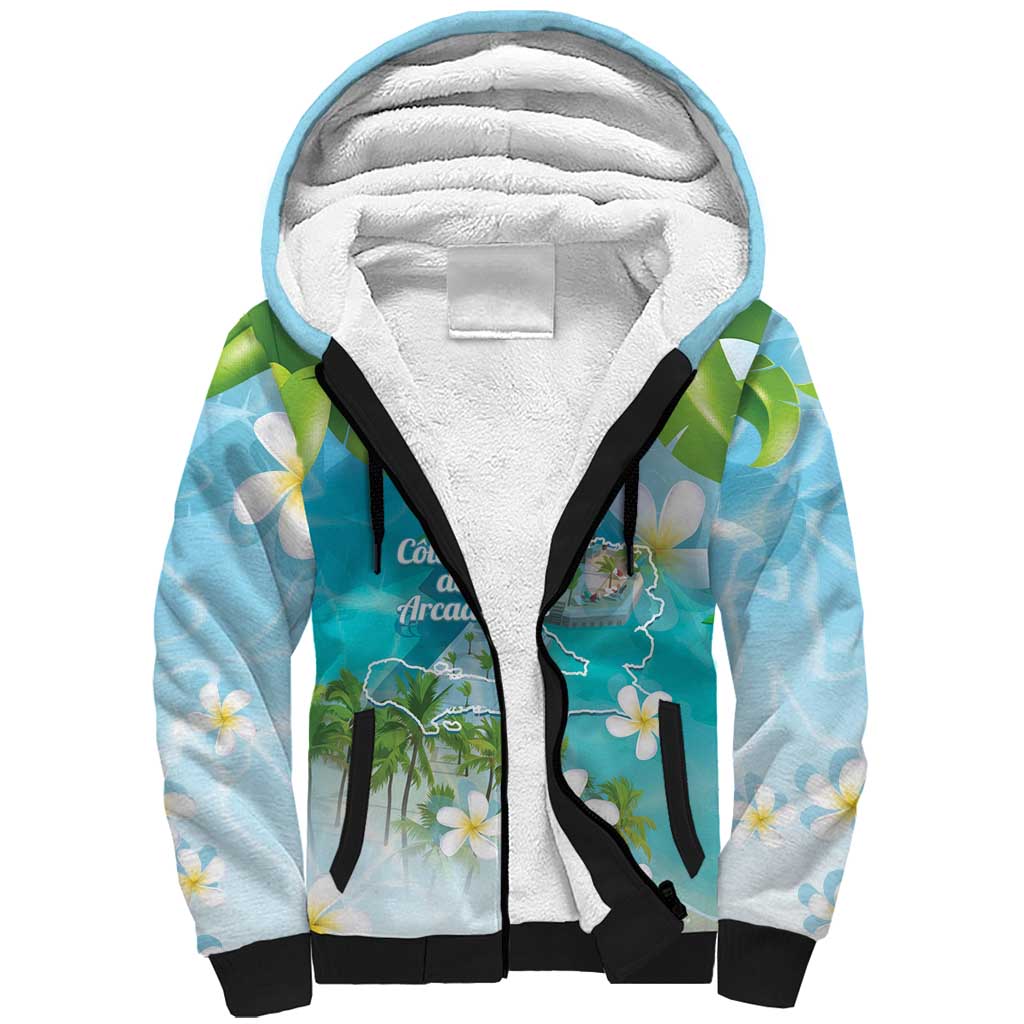 Afro Haiti Cotes des Arcadins Sherpa Hoodie Ayiti Map With Royal Palm Plumeria - African Pride