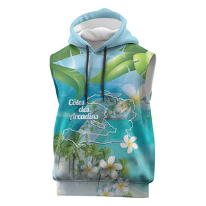 Afro Haiti Cotes des Arcadins Sleeveless Hoodie Ayiti Map With Royal Palm Plumeria - African Pride