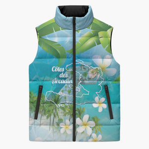 Afro Haiti Cotes des Arcadins Sleeveless Puffer Jacket Ayiti Map With Royal Palm Plumeria - African Pride