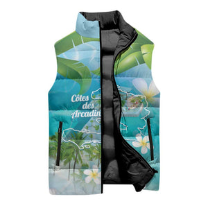 Afro Haiti Cotes des Arcadins Sleeveless Puffer Jacket Ayiti Map With Royal Palm Plumeria - African Pride