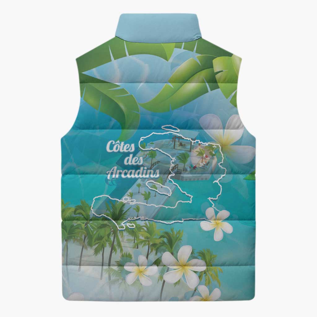 Afro Haiti Cotes des Arcadins Sleeveless Puffer Jacket Ayiti Map With Royal Palm Plumeria - African Pride