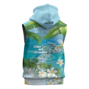 Afro Haiti Cotes des Arcadins Sleeveless Zip Hoodie Ayiti Map With Royal Palm Plumeria - African Pride