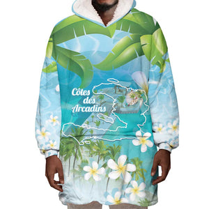 Afro Haiti Cotes des Arcadins Wearable Blanket Hoodie Ayiti Map With Royal Palm Plumeria - African Pride
