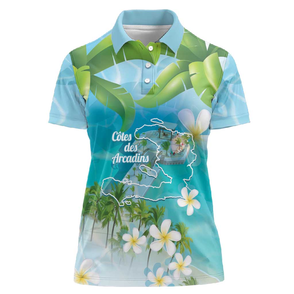 Afro Haiti Cotes des Arcadins Women Polo Shirt Ayiti Map With Royal Palm Plumeria LT14