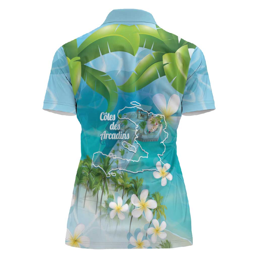 Afro Haiti Cotes des Arcadins Women Polo Shirt Ayiti Map With Royal Palm Plumeria LT14