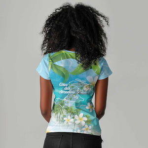 Afro Haiti Cotes des Arcadins Women V-Neck T-Shirt Ayiti Map With Royal Palm Plumeria LT14