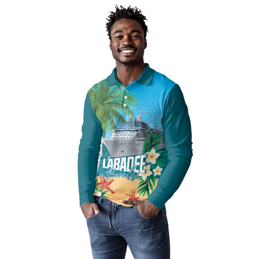 Afro Haiti Labadee Peninsula Long Sleeve Polo Shirt Caribbean Cruise Tropical Vibes - African Pride