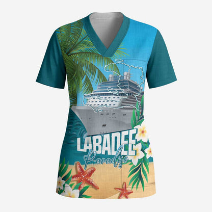 Afro Haiti Labadee Peninsula Scrub Top Caribbean Cruise Tropical Vibes - African Pride