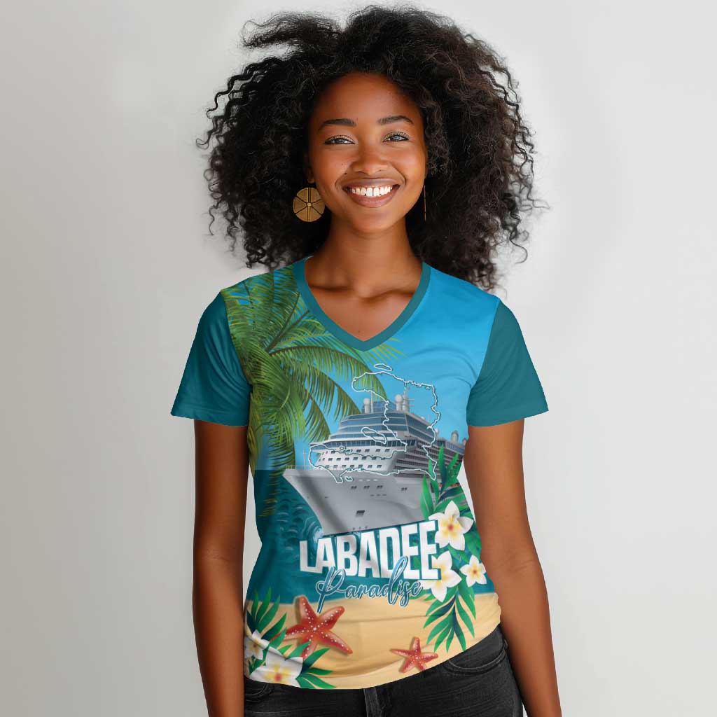 Afro Haiti Labadee Peninsula Women V-Neck T-Shirt Caribbean Cruise Tropical Vibes LT14