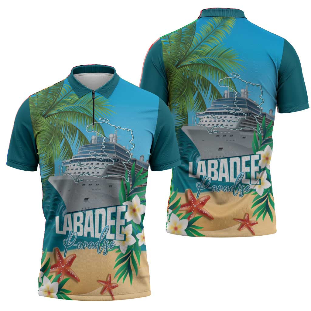 Afro Haiti Labadee Peninsula Zipper Polo Shirt Caribbean Cruise Tropical Vibes - African Pride