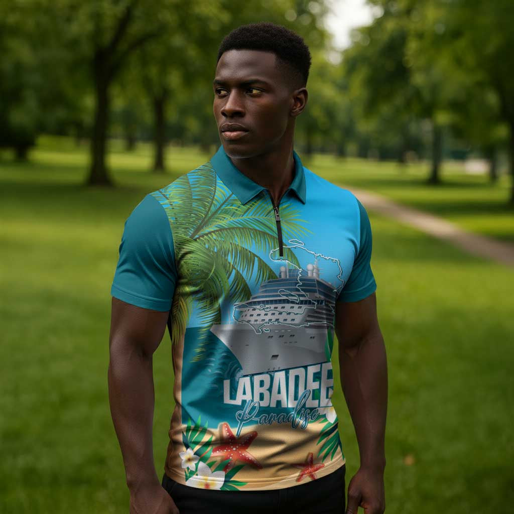 Afro Haiti Labadee Peninsula Zipper Polo Shirt Caribbean Cruise Tropical Vibes - African Pride