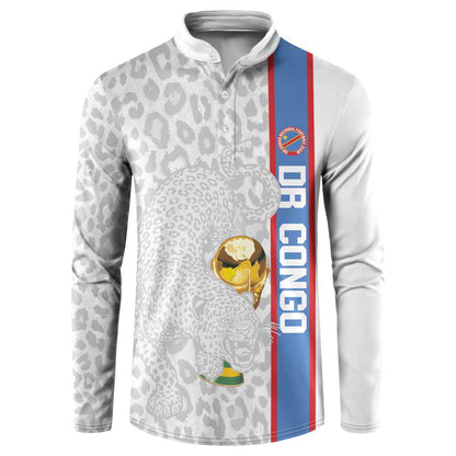 DR Congo Football Custom Button Sweatshirt Come On Leopards White Color