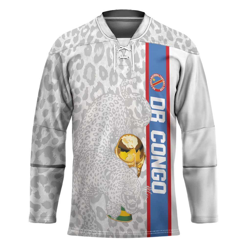 DR Congo Football Custom Hockey Jersey Come On Leopards White Color
