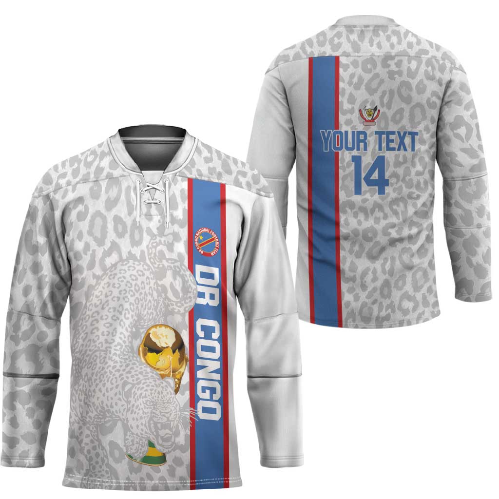 DR Congo Football Custom Hockey Jersey Come On Leopards White Color