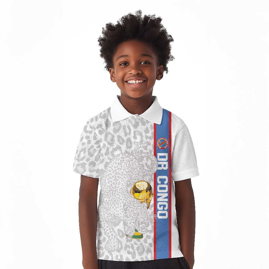 DR Congo Football Custom Kid Polo Shirt Come On Leopards White Color