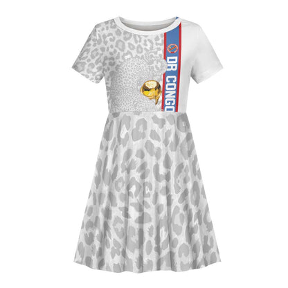 DR Congo Football Custom Kid Short Sleeve Dress Come On Leopards White Color