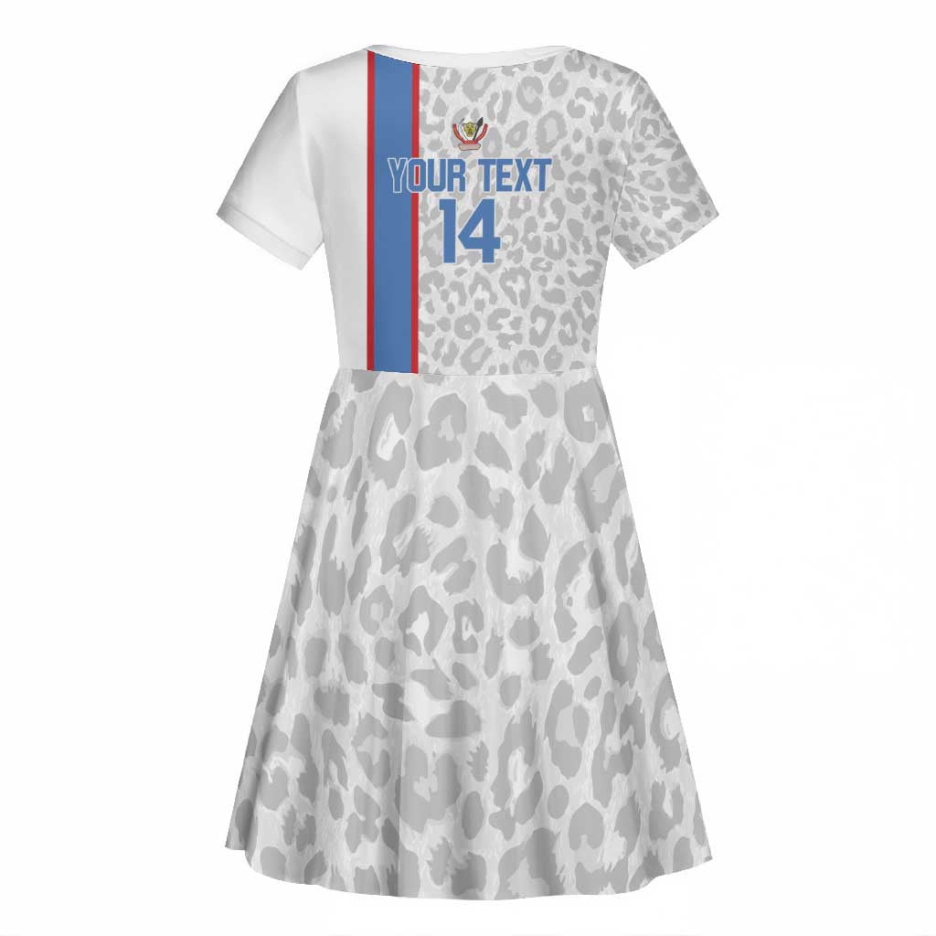 DR Congo Football Custom Kid Short Sleeve Dress Come On Leopards White Color