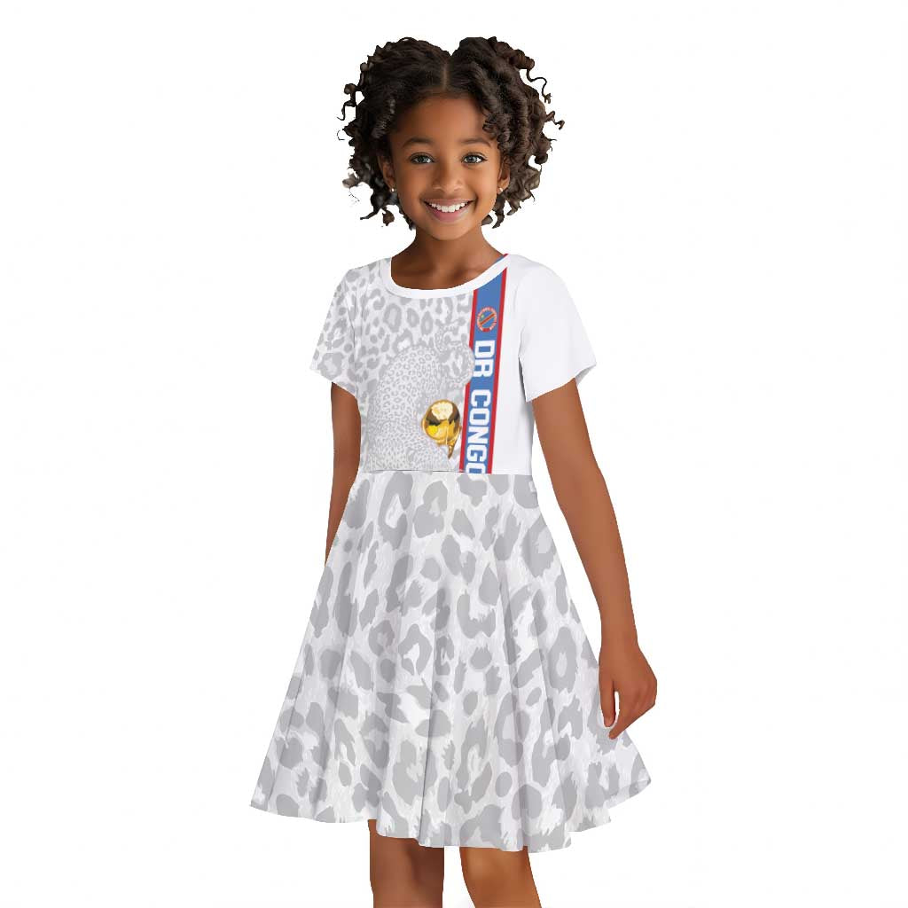 DR Congo Football Custom Kid Short Sleeve Dress Come On Leopards White Color