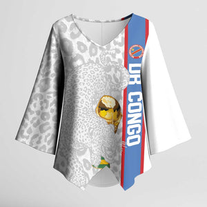 DR Congo Football Custom Kimono Sleeve Blouse Come On Leopards White Color
