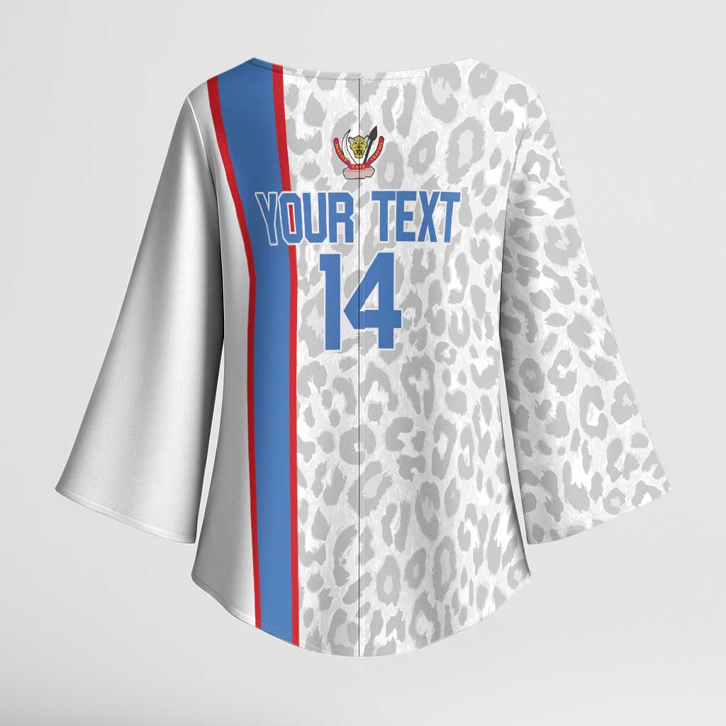 DR Congo Football Custom Kimono Sleeve Blouse Come On Leopards White Color