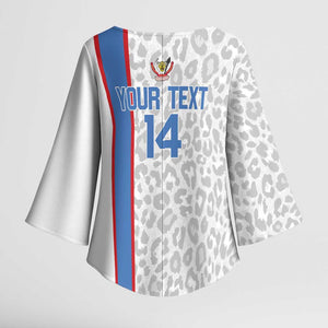 DR Congo Football Custom Kimono Sleeve Blouse Come On Leopards White Color