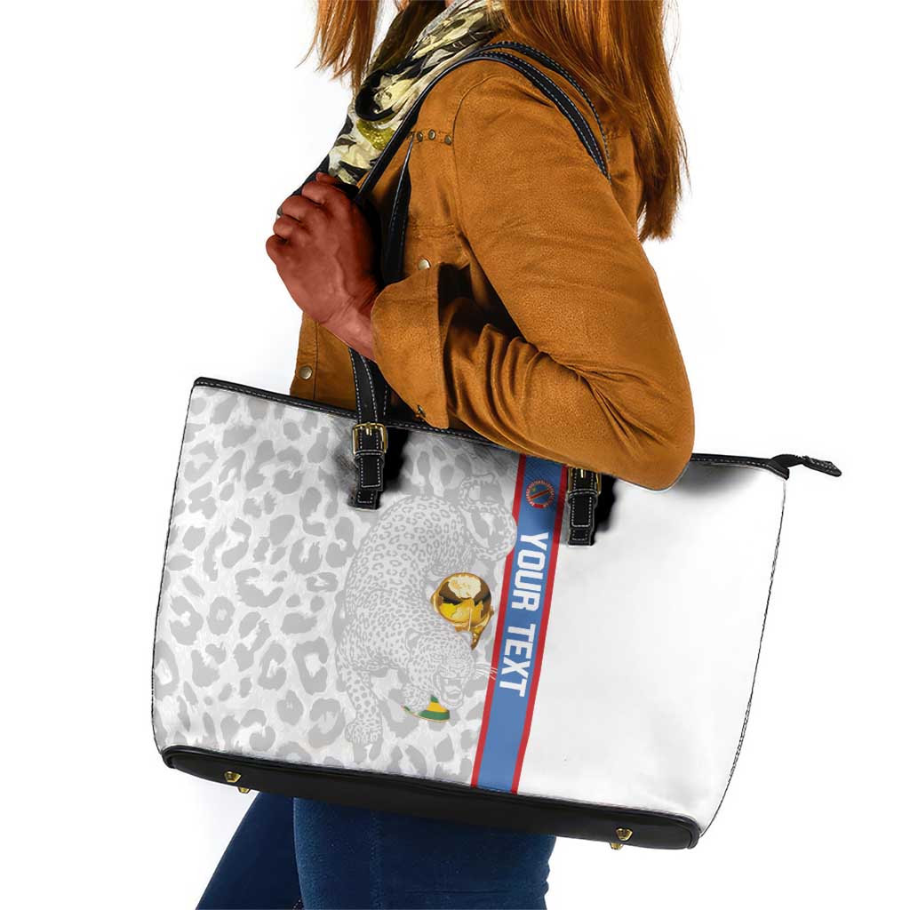 DR Congo Football Custom Leather Tote Bag Come On Leopards White Color