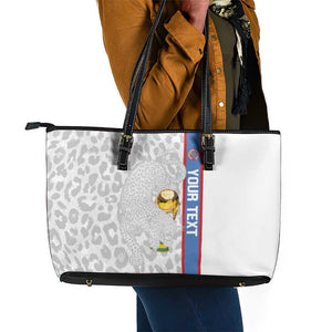 DR Congo Football Custom Leather Tote Bag Come On Leopards White Color
