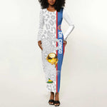 DR Congo Football Custom Long Sleeve Bodycon Dress Come On Leopards White Color