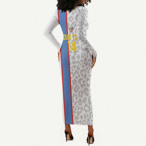 DR Congo Football Custom Long Sleeve Bodycon Dress Come On Leopards White Color