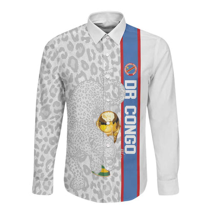 DR Congo Football Custom Long Sleeve Button Shirt Come On Leopards White Color