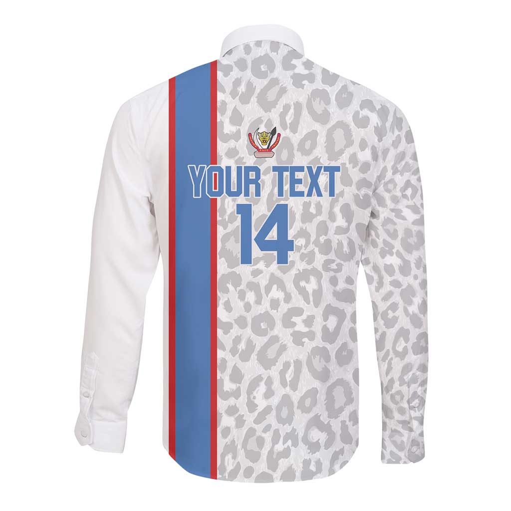 DR Congo Football Custom Long Sleeve Button Shirt Come On Leopards White Color