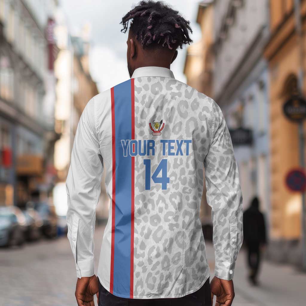 DR Congo Football Custom Long Sleeve Button Shirt Come On Leopards White Color