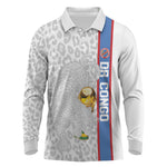 DR Congo Football Custom Long Sleeve Polo Shirt Come On Leopards White Color